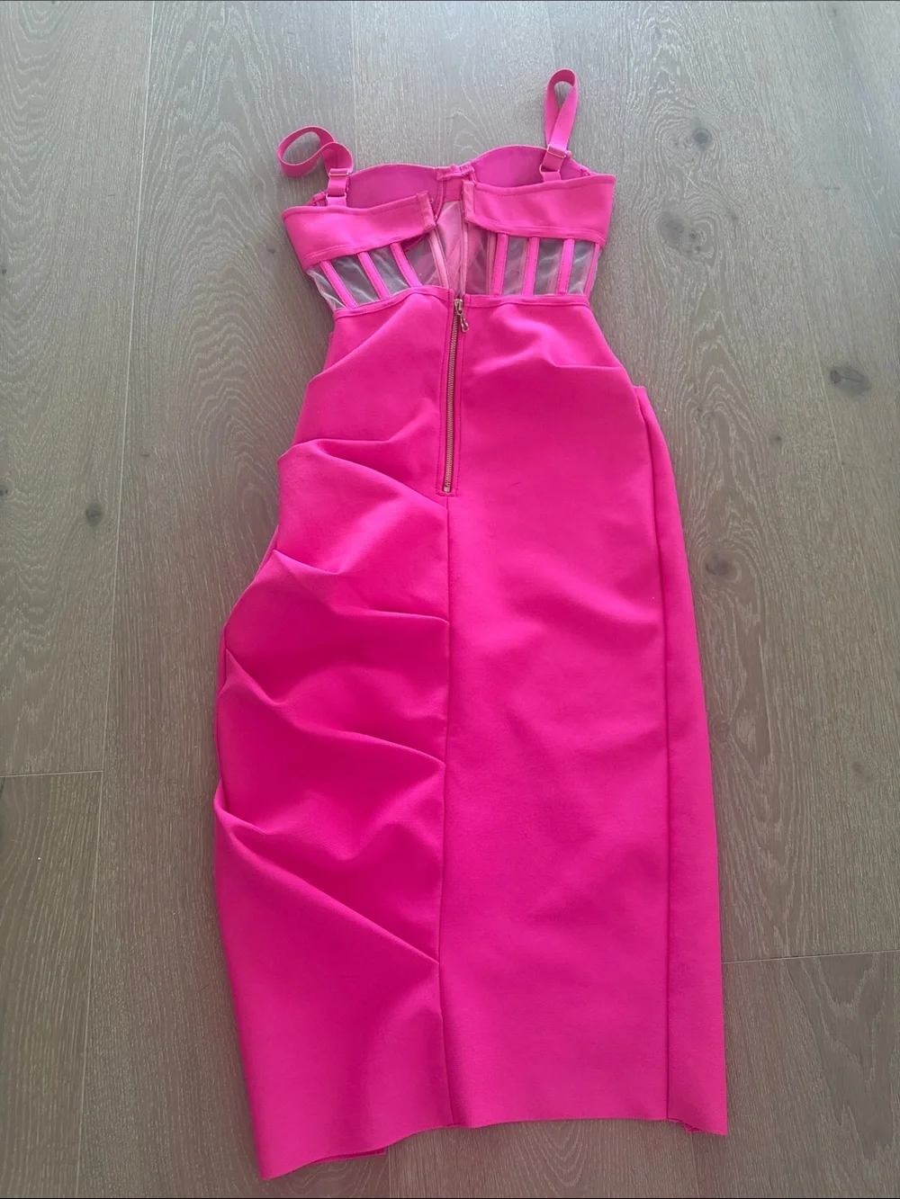 Hot Pink Sculpted Midi Dress with Bow Detail